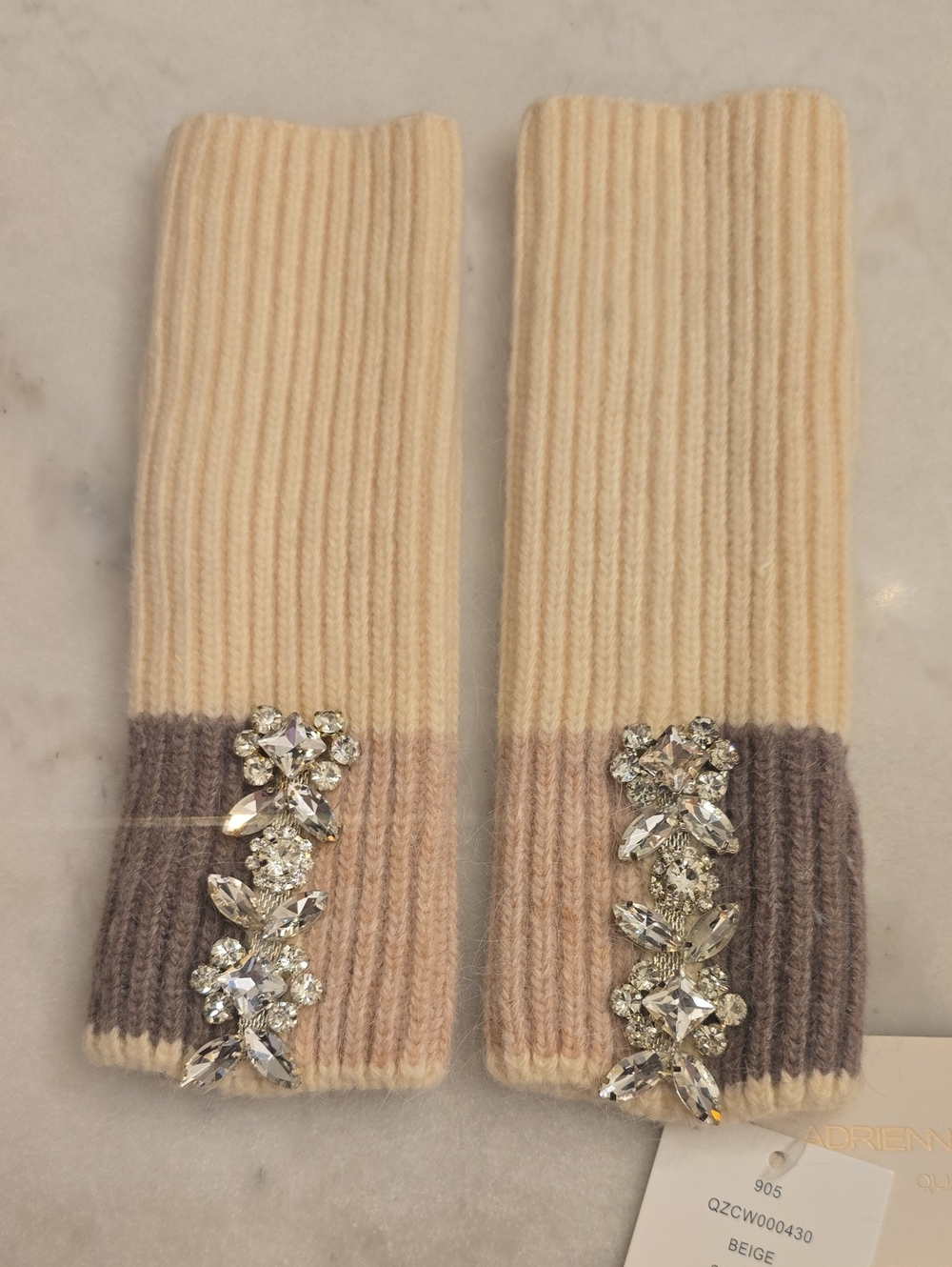 NWT Adrienne Landau Knit Embellished Fingerless Gloves - Picture 2 of 7